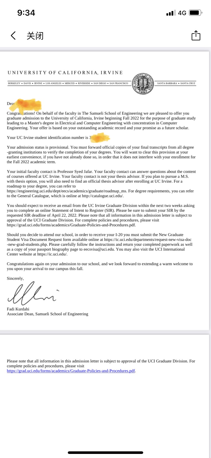 祝贺依达美又获美国综合排名33的加州大学欧文分校计算机工程录取通知书！！！