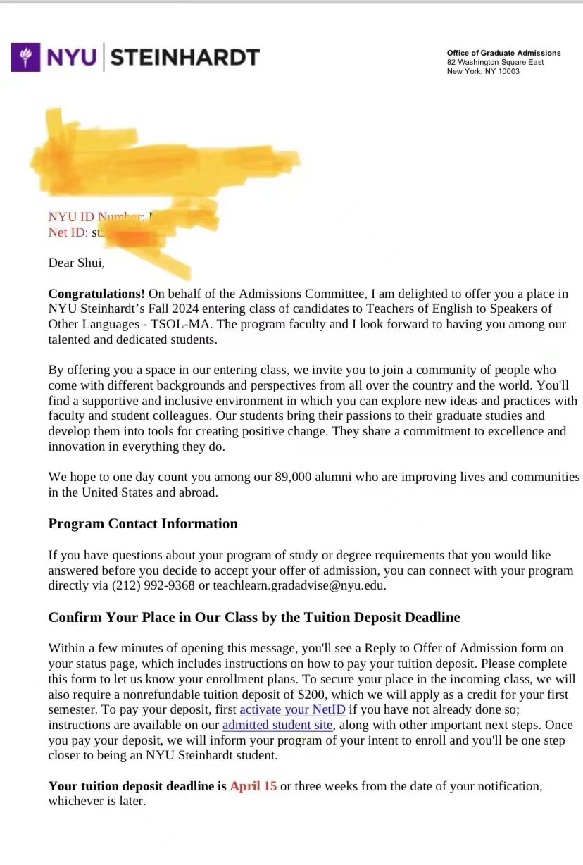 依达美教育又收到一枚香港中文大学教育硕士和一枚纽约大学英语教学offer！！！